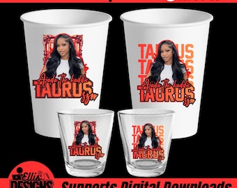 Plantilla de pegatinas para taza y vaso de chupito Taurus, Baddie Design, editable en Canva (descarga digital)