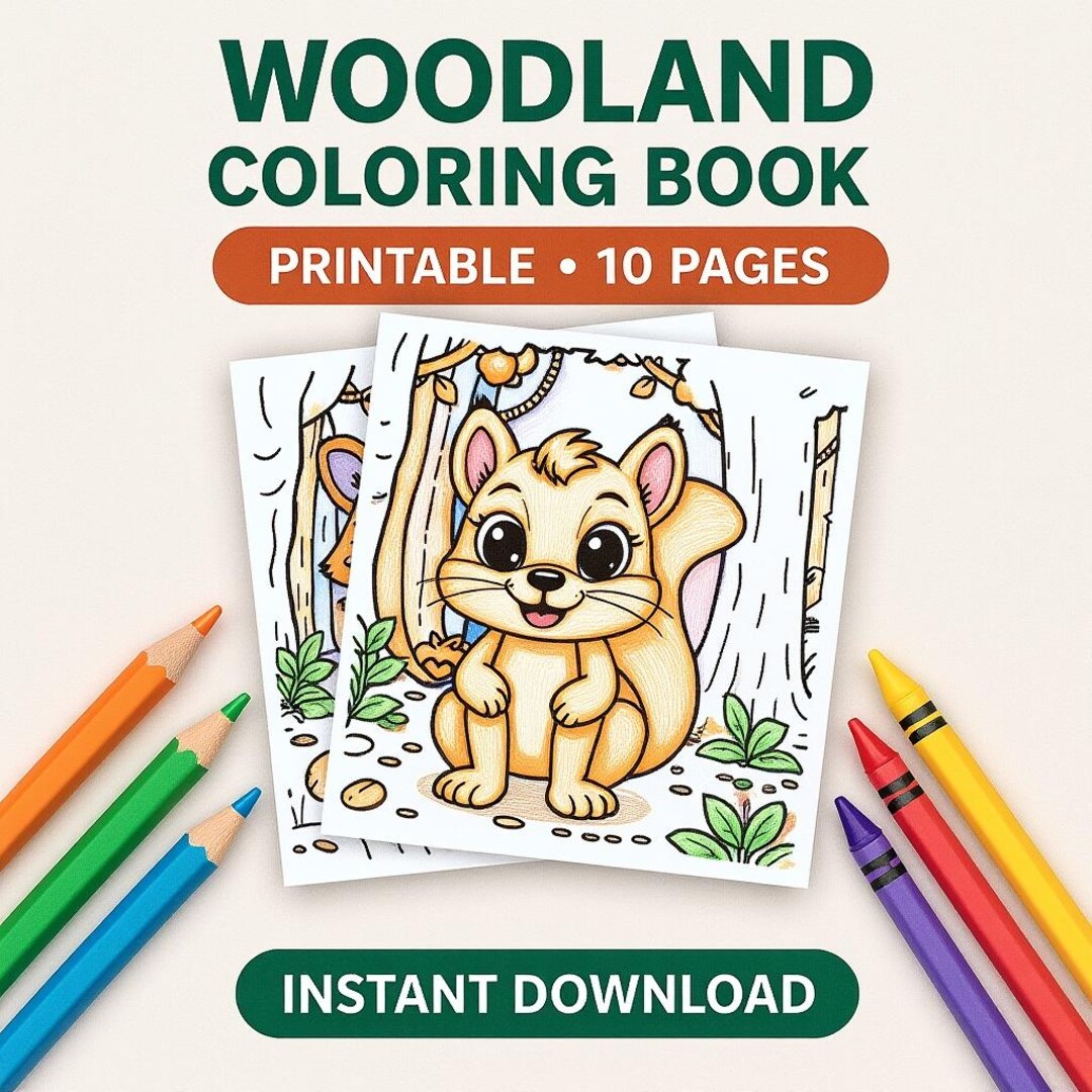 Printable Woodland Animal Coloring Book for Kids – Digital Download - Etsy