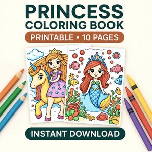 10 Princess Printable Coloring Book