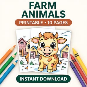 Printable Farm Animals Coloring Book for Kids – Digital Download