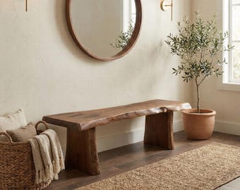 Live Edge Bank aus Nussbaum mit Holzbeinen, Handgefertigte Massivholzbank, Sondermaße
