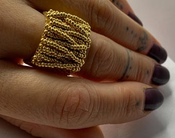 Handgemachte Gold Perlen Ring — Miyuki Delica & Toho Perlen, KO Faden, dauerhafte galvanische Beschichtung