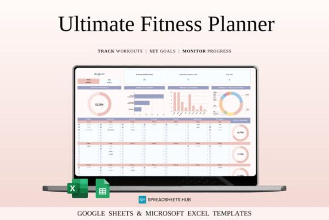 Fitness Planner Workout Tracker Spreadsheet for Google Sheets & Excel ...