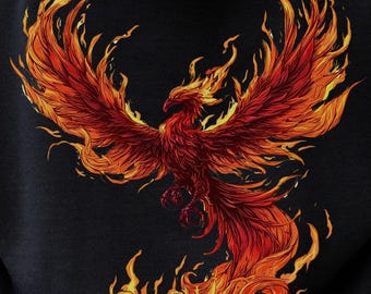 Moletom com Capuz Reborn Phoenix, Moletom Colorido com Fênix Flamejante Ressurgindo, Símbolo de Renovação e Força, Presente Inspirador, Moletom com Capuz Estampado Estilo Streetwear