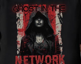 Camiseta gráfica cyberpunk "Fantasma en la red", camiseta urbana hacker, camiseta de ciberseguridad de redes, regalo para programadores y codificadores, sombrero negro