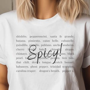 Spicy T-Shirt, List of Peppers, TShirt for Pepper Lovers,  Spicy Tee Gift, Types Of Peppers, Hot Pepper Shirt, Hot Foodie T-Shirt, Spicy Tee
