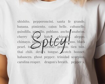 Spicy Pepper List T-Shirt: Hot Foodie Gift, Minimalist Design