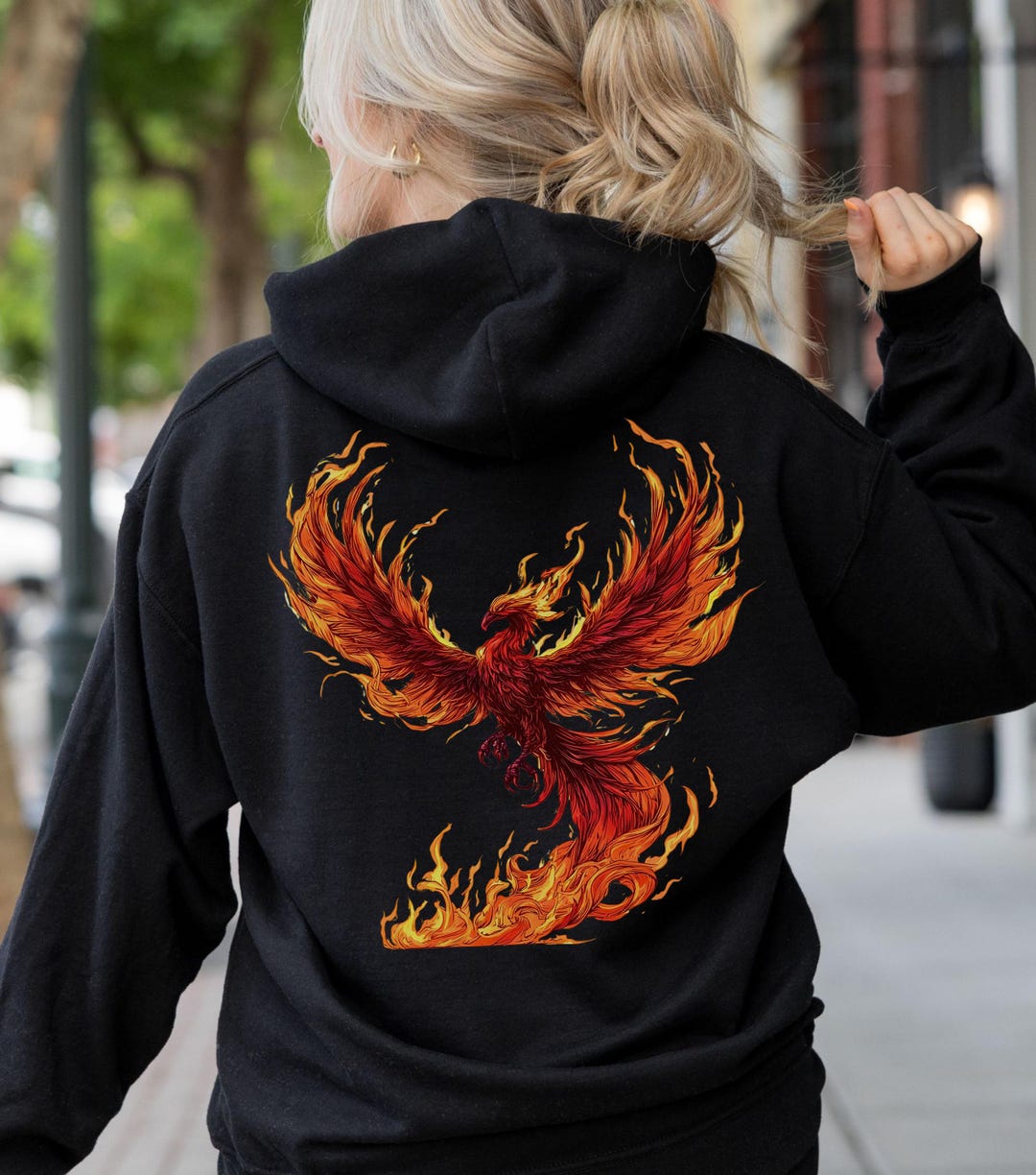 Reborn Phoenix Hoodie, Colorful Flaming Phoenix Rising Sweatshirt
