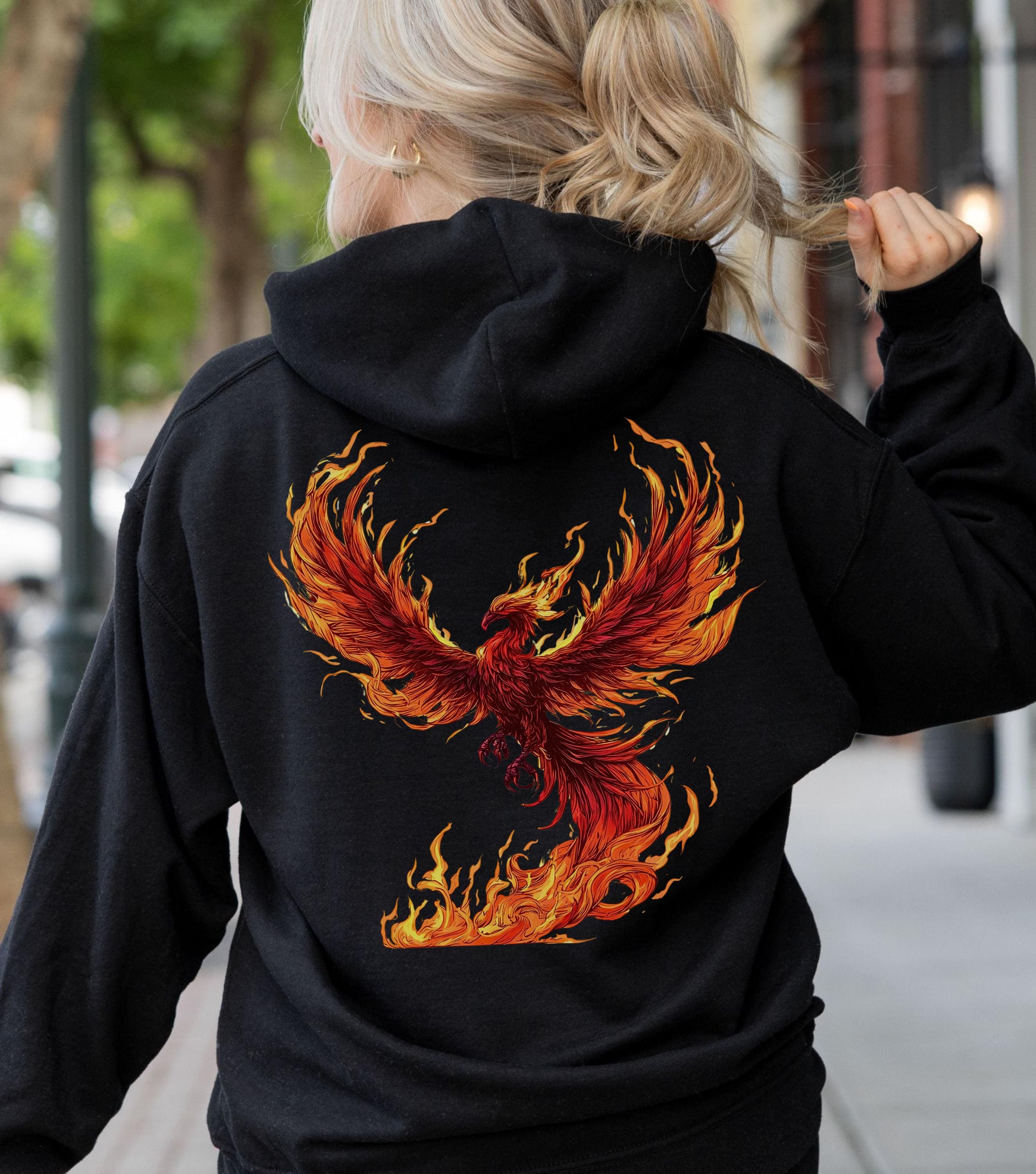 Reborn Phoenix Hoodie, Colorful Flaming Phoenix Rising Sweatshirt