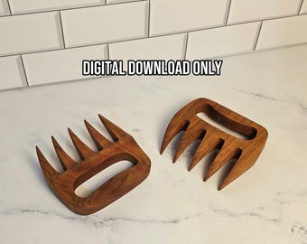May include: Two brown wooden meat claws with four pointed tines and a central handle opening. The text DIGITAL DOWNLOAD ONLY is centered above the items. The claws feature a visible wood grain pattern and a smooth, curved design for gripping.