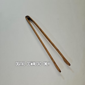 May include: Wooden tongs with a dark brown accent at the top. The tongs are made of light brown wood and are open. The text "DIGITAL DOWNLOAD ONLY" is printed in black and white.