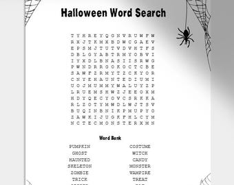 Afdrukbare pdf voor woordzoeker met Halloween-thema | Leuke activiteit in de klas en antwoordsleutel | Schoolpuzzelspel voor leerkrachten, ouders en feestjes