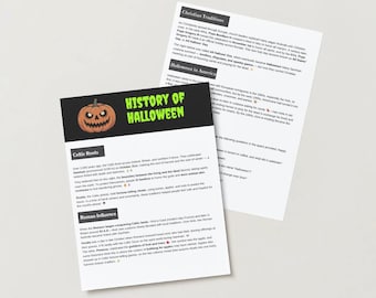Werkblad De geschiedenis van Halloween: afdrukbare klasactiviteit | Halloween Begrijpend lezen en quiz | Sociale studies middelbare school