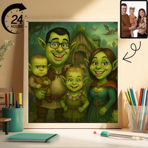 Custom Shrek Family Caricature,  Funny Portrait,  Digital Download,  Cartoon Caricatures,  The Best Gift Ideas, Personalized Family Photo