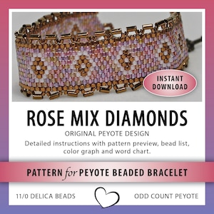 Peyote bead pattern, Peyote bracelet pattern, geometric pattern, Peyote beading, seed bead bracelet pattern, cuff bracelet, DIY jewelry