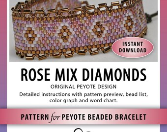 Peyote bead pattern, Peyote bracelet pattern, geometric pattern, Peyote beading, seed bead bracelet pattern, cuff bracelet, DIY jewelry