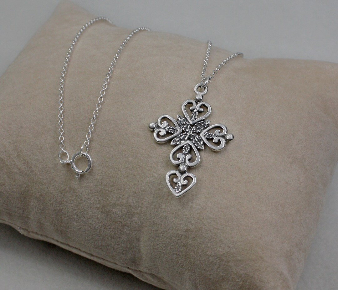 Beautiful Filigree Style Cross Necklace, Sterling Silver, Unique Cross