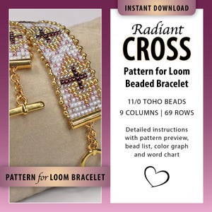 Striking beaded loom bracelet pattern, cross design, Christian bracelet, seed bead pattern, bead weaving, jewelry patterns, original design
