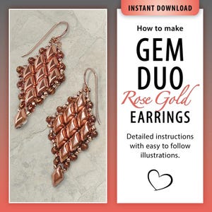 Pattern for glamorous drop earrings, original geometric design, easy bead weaving instructions