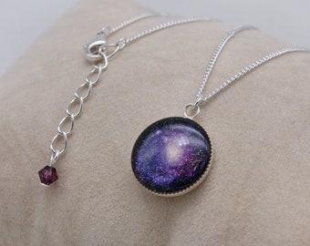 Celestial necklace, pendant with sparkling image of a galaxy, stars, space jewelry, the cosmos, gift for woman, gift for girl, one of a kind