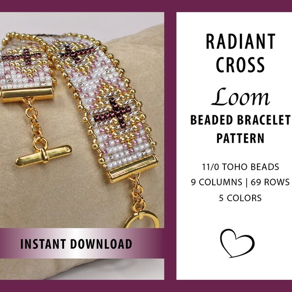 Striking beaded loom bracelet pattern, cross design, Christian bracelet, seed bead pattern, bead weaving, jewelry patterns, original design