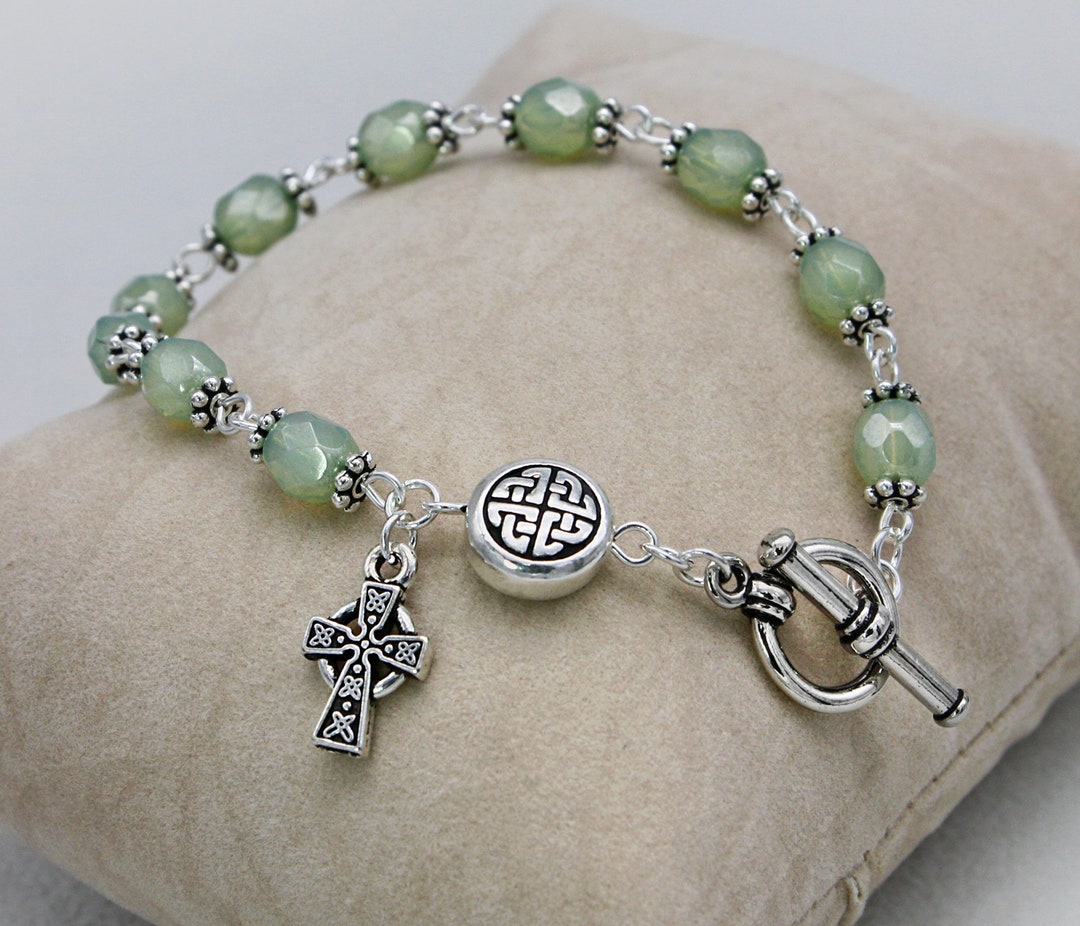 Silver Celtic Cross Bracelet, Cross Charm, Celtic One Decade Rosary