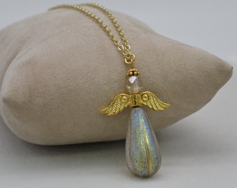 Beautiful gold necklace with angel pendant, unique gift for woman, gift for girl, Christmas jewelry, opal specialty glass, guardian angel