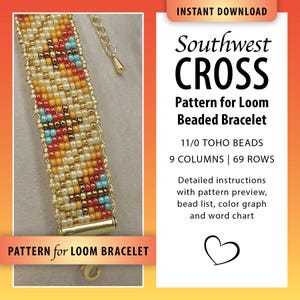 Southwest Cross Beaded Loom Bracelet Pattern (Digital Download Pattern)