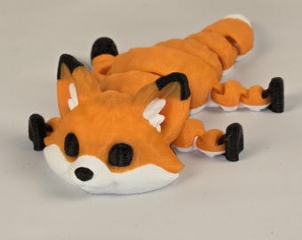 3D Printed Articulated Fox Fidget Toy - Flexible 5" Flexi Animal, Desk Pet Gift