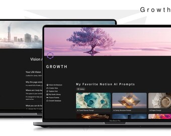 Growth One – A next-level Notion system for self-reflection,habits and vision | 24 prompts, 15 pages, 520+ images –AI-powered planner