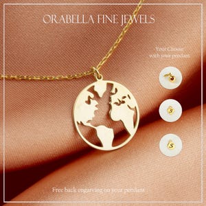 14k Solid Gold Earth Necklace – Globe Pendant, Personalized Gold Disc Jewelry, Nature & Travel Inspired Gift for Women, Minimalist Earth