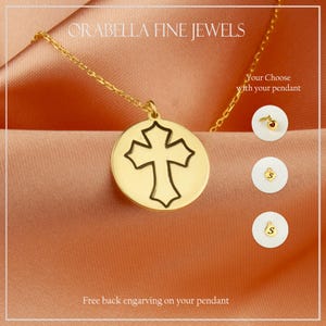 14k Massivgold Kreuzhalskette - Religiöser Scheibenanhänger, personalisierter gravierter Goldschmuck, Glaubensgeschenk für Frauen & Männer, minimalistischer Anhänger