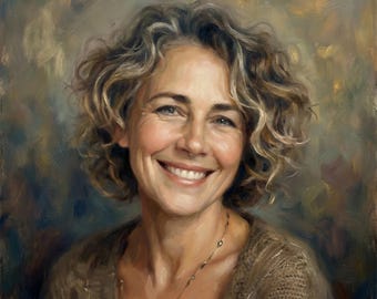 Custom Mother Portrait from Photo, Warm Textured Oil Painting, Elegant Mature Woman Wall Art, Meaningful Gift for Mom