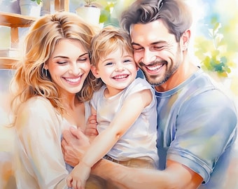 Customized Portrait from Photo | Dreamy Watercolor Art Style | Ready to Hang Framed Print | Personalized Family Couple Anniversary Gift