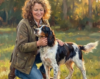 Custom Pet and Owner Portrait, Dog and Human Oil Style Canvas Print, Expressive Textured Framed Canvas Art, Pet Memorial Wall Decor Gift