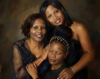 Custom Portrait from Photo, Impasto Oil Painting Style, Framed Ready to Hang Print, Personalized Family Couple Pet Gift, Sentimental Art