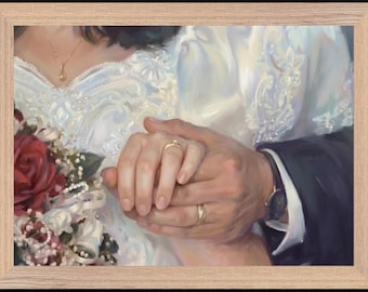 Custom Wedding Portrait from Photo, 1st Anniversary Canvas Gift for Husband or Wife, Expressive Oil Style Painting, Framed Couple Wall Art