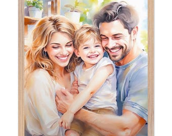 Custom Portrait from Photo | Dreamy Watercolor Art Style | Ready to Hang Framed Print | Anniversary Gift for Parents Couple