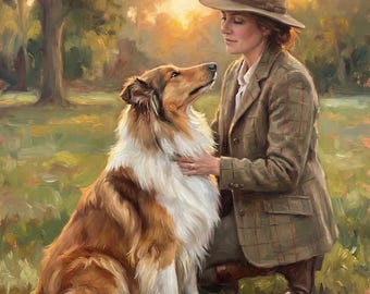 Personalized Owner and Dog Portrait, Classic Oil Style Portrait from Photo, Impasto Giclee Canvas Art, Unique Pet Memorial Keepsake Gift