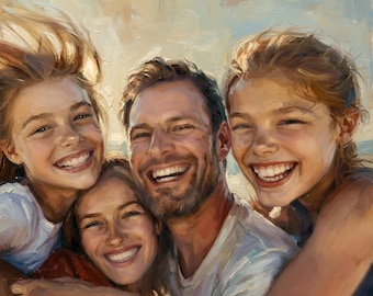 Meaningful Gift for Mom from Kids, Personalized Family Portrait Canvas, Oil Painting Style Wall Art, Young Family Keepsake Mothers Day