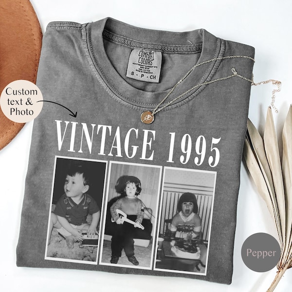 Custom Vintage Photo And Year Shirt, Personalized Birthday Gift With Picture, Vintage Est 1985 1995 Tee, 30th 40th Birthday Party Shirt