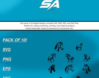Bundel met gesneden SVG-bestand paard | Svg Dxf Eps Png | Direct downloaden | Cricut-silhouet