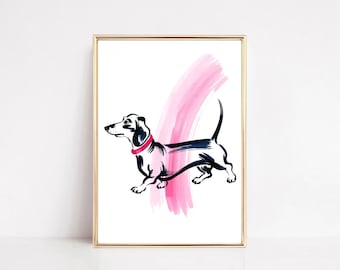 Glamoureuze teckelschets | Chique hond kunst aan de muur | Mode huisdierillustratie (digitale download)