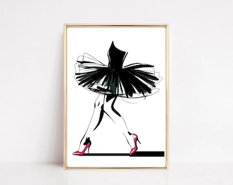 Mode-illustratie tutu en roze hakken: balletschetskunst (digitale download)