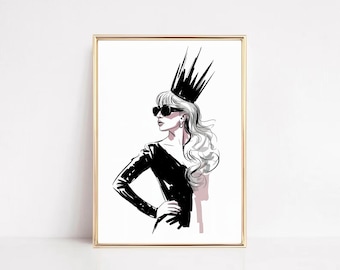 Avant-garde popzanger mode-illustratie (digitale download)