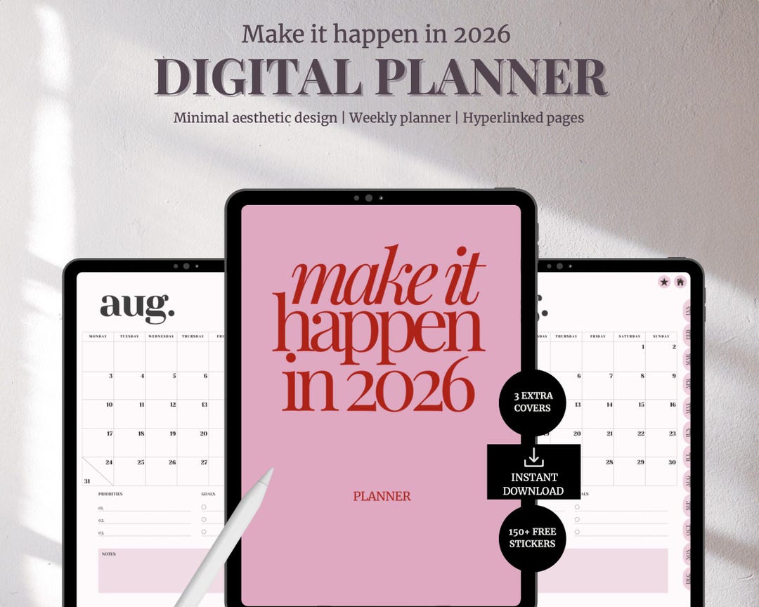 2026 Pink Digital Planner PDF | Hyperlinked Daily, Weekly & Monthly ...