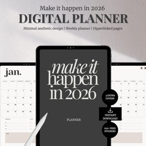 Agenda numérique hebdomadaire 2026 PDF pour Ipad | Quotidien et mensuel avec lien hypertexte | Bonnes notes et notabilité