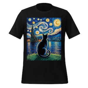 Starry Night Cat Digital Art - Van Gogh Style Silhouette - Instant Download PNG