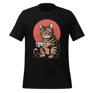 Cute Gamer Cat T-Shirt - Funny Cat Playing Video Games Tee - Gift for Gamers & Cat Lovers