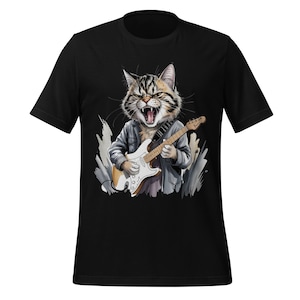 Rockstar Cat Guitar T-Shirt - Funny Musician Cat Tee for Rock Lovers